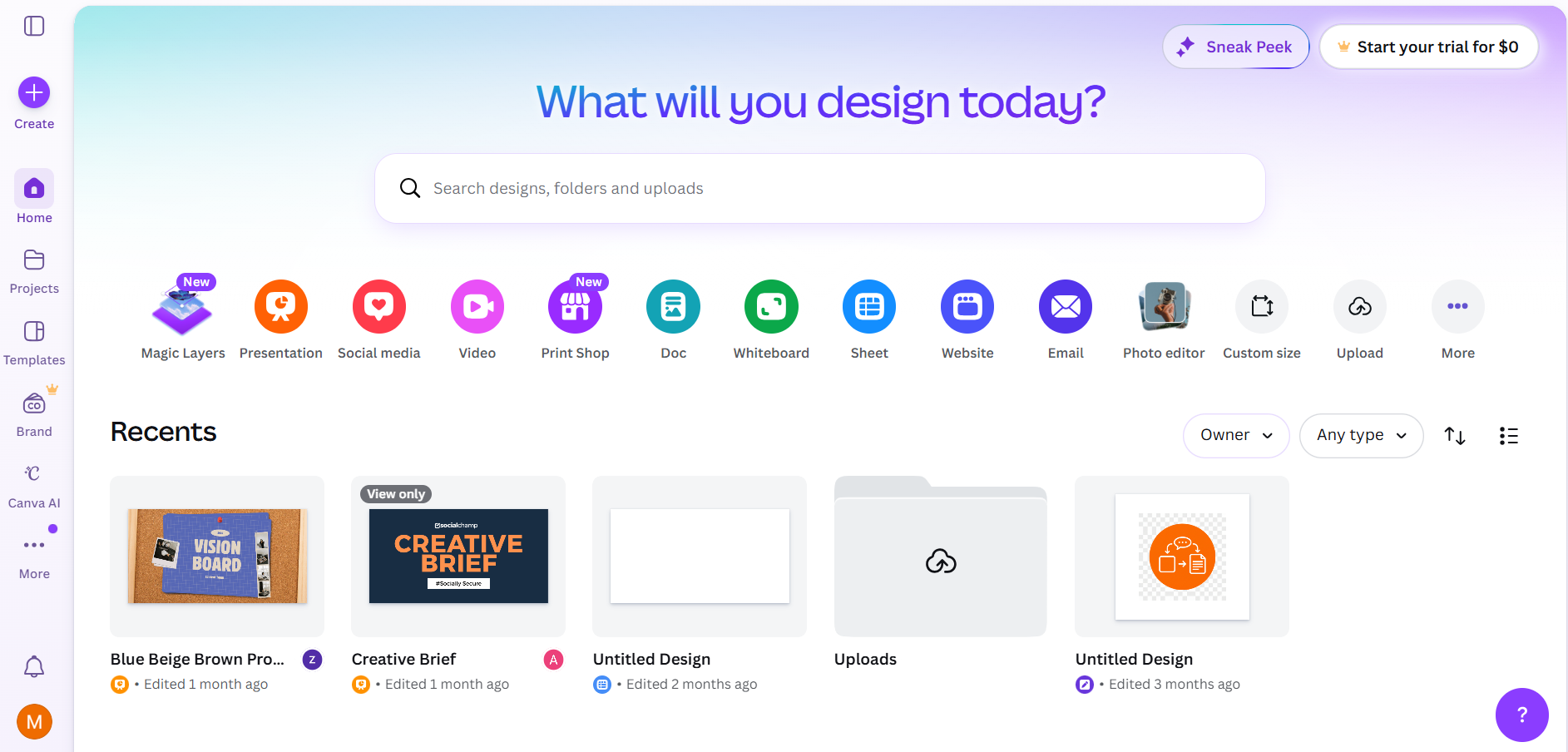 Canva’s Dashboard