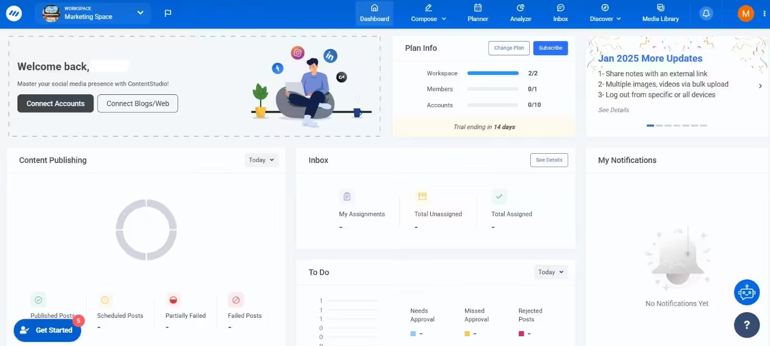 ContentStudio’s Dashboard
